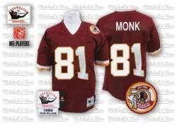 Men's Art Monk Washington Commanders No.81 Authentic Burgundy Team Color 50TH Patch Throwback Jersey - Red