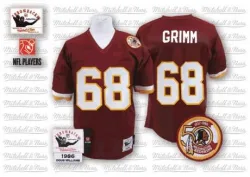Men's Russ Grimm Washington Commanders No.68 Authentic Burgundy Team Color With 50TH Patch Patch Throwback Jersey - Red