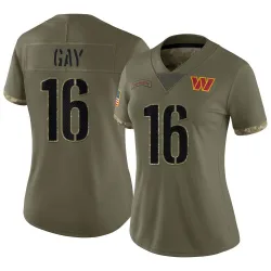 Women's Matt Gay Washington Commanders No.16 Limited 2022 Salute To Service Jersey - Olive