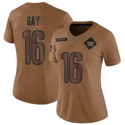 Women's Matt Gay Washington Commanders No.16 Limited 2023 Salute To Service Jersey - Brown