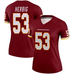 Women's Nate Herbig Washington Commanders No.53 Legend Burgundy Jersey