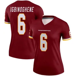 Women's Noah Igbinoghene Washington Commanders No.6 Legend Burgundy Jersey