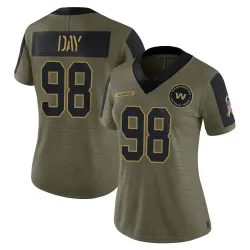 Women's Sheldon Day Washington Commanders No.98 Limited 2021 Salute To Service Jersey - Olive